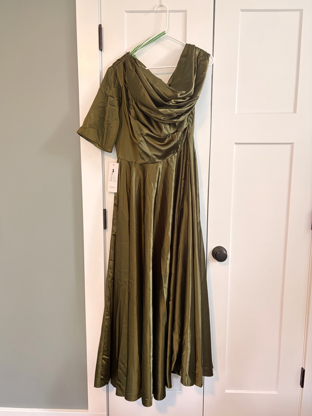 Olive Green Draped Satin Women’s Dress